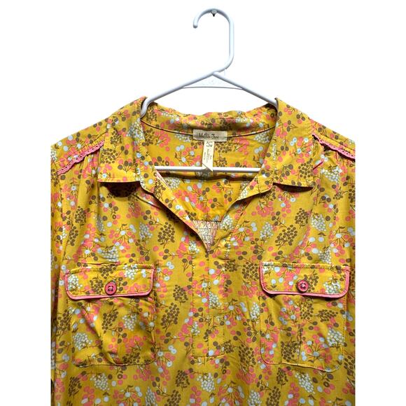 Matilda Jane Yellow Floral Button Blouse Lace Detail Size L Whimsy - Picture 4 of 12
